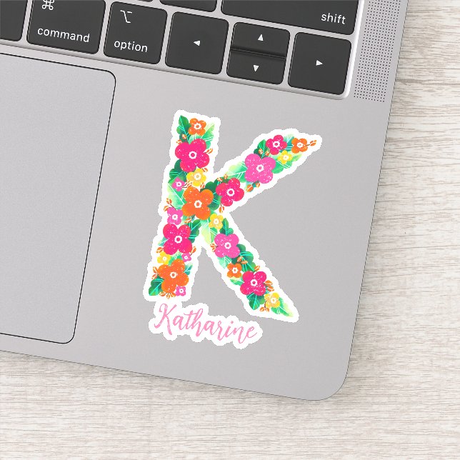 Lettre florale K stickers vinyle coupé sur mesure (Détail)