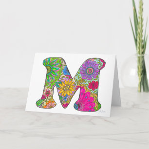 Lettre florale M Carte de voeux - Blanc à l'intéri