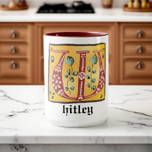 LETTRE Florale Médiévale ÉCLAIRÉE W MONogramme Mug