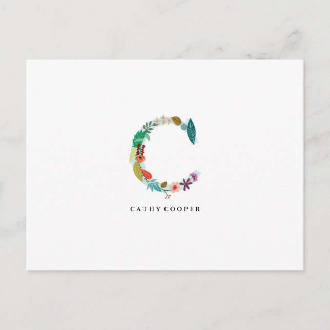 Lettre florale Monogramme initial - C - Carte plat (Devant)