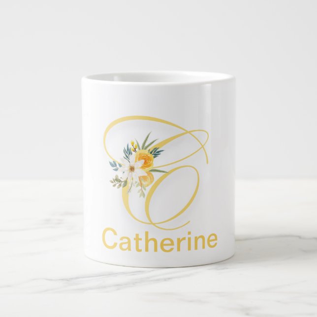 Lettre florale Monogramme moderne Café initial Mug (Devant)