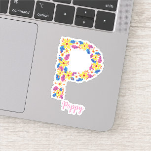 Lettre florale P stickers vinyle coupé sur mesure