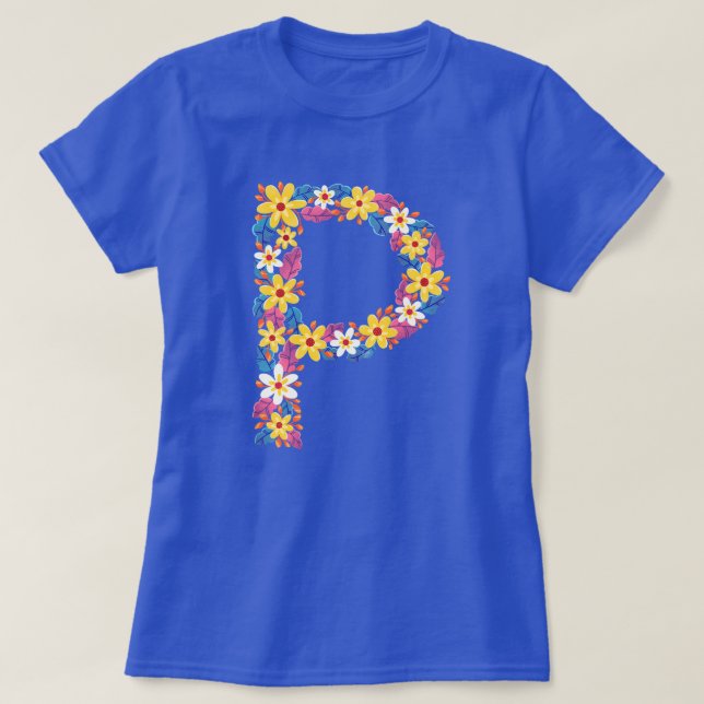 Lettre florale P T-shirt de base femme (Design devant)