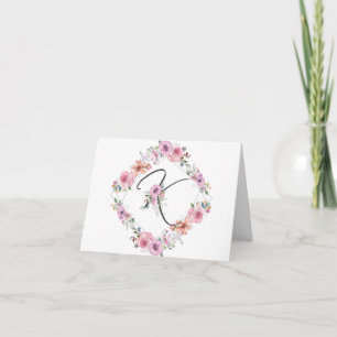 LETTRE FLORALE ROSE K CARTE DE NOTES