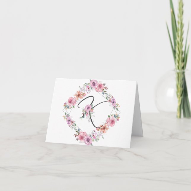 LETTRE FLORALE ROSE K CARTE DE NOTES (Devant)