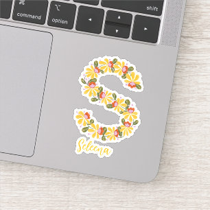 Lettre florale S stickers vinyle coupé sur mesure