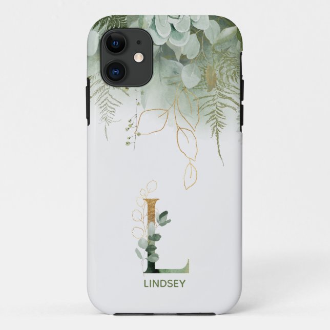 LETTRE Florale VERTE L Coque-Mate coque iphone (Dos)