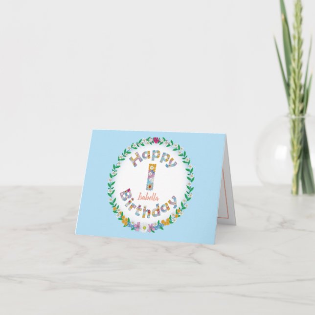 Lettre floraleI monogramme Carte d'anniversaire pe (Devant)