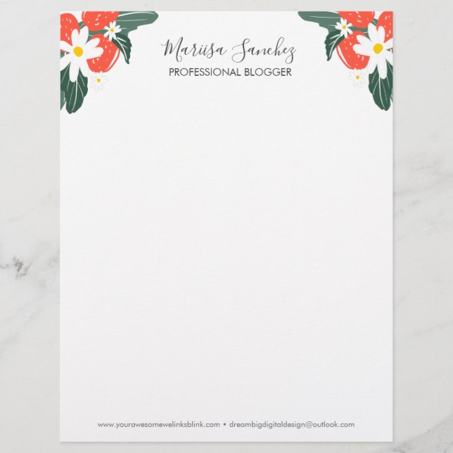 Lettre Fraise écriture florale nom moderne en-tête de let (Devant)