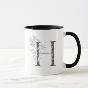 Lettre H Floral Monogramme Mug noir et blanc