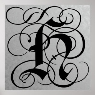 Lettre H, Monogramme gothique Poster noir