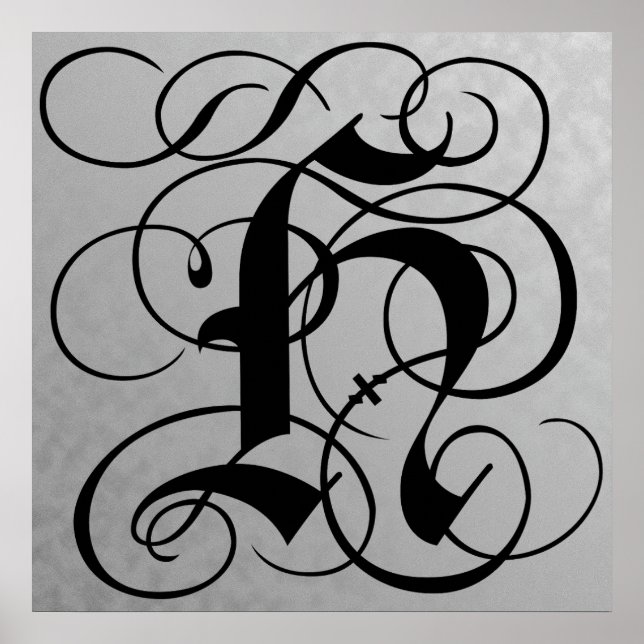 Lettre H, Monogramme gothique Poster noir (Devant)
