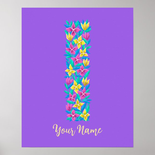 lettre I décoration murale florale personnalisée (Devant)