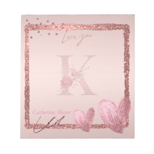 Lettre initiale K en monogramme joli bloc-notes en (Devant)