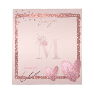LETTRE INITIALE M Pretty Rose Bloc-notes Or