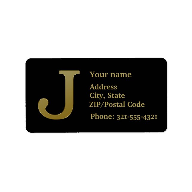 Lettre J Étiquette de adresse d'or Monogram (Devant)