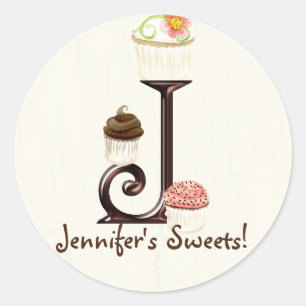 Lettre J Monogram Cupcake Logo Autocollants d'affa