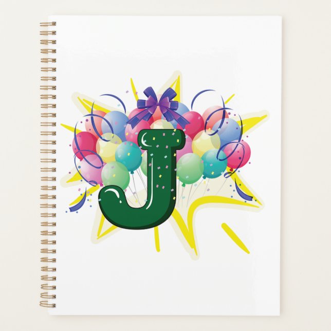 Lettre J Monogramme de Célébration avec Ballons (Devant)