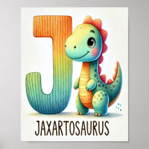 Lettre J, Poster d'aquarelle de l'alphabet de dino