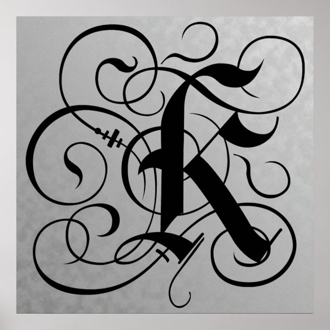 Lettre K, Monogramme gothique Poster noir (Devant)