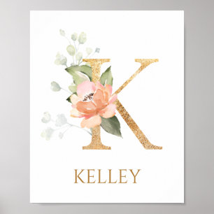 Lettre K Monogramme rose Pêche rose Poster