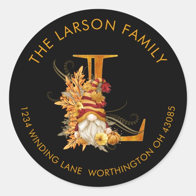 LETTRE L Étiquette de adresse DE LA Saison Automne (Devant)