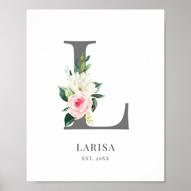 Lettre L Monogramme Aquarelle Florales Poster (Devant)