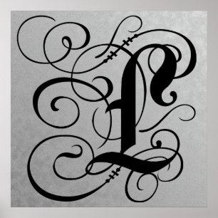 Lettre L, Monogramme gothique Poster noir
