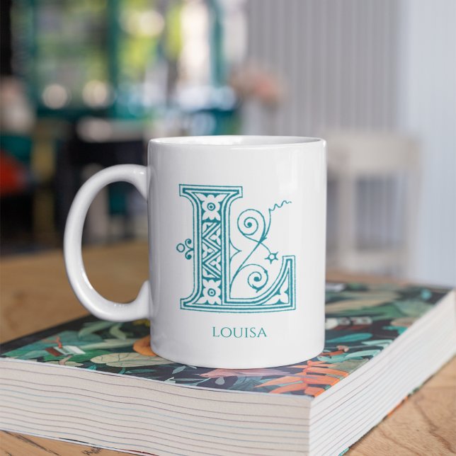 Lettre L Monogramme Turquoise Nom moderne Café Mug (Créateur téléchargé)