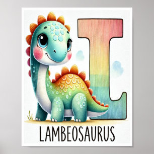 Lettre L, Poster d'aquarelle Dinosaure Alphabet