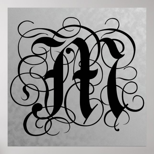 Lettre M, Monogramme gothique Poster noir (Devant)