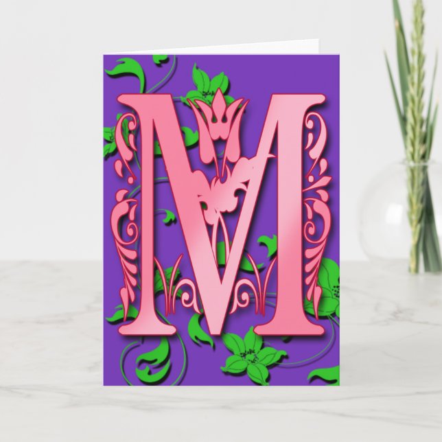 Lettre M Monogramme initiale sur les cartes violet (Devant)