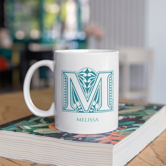 Lettre M Monogramme Turquoise Nom moderne Café Mug (Créateur téléchargé)