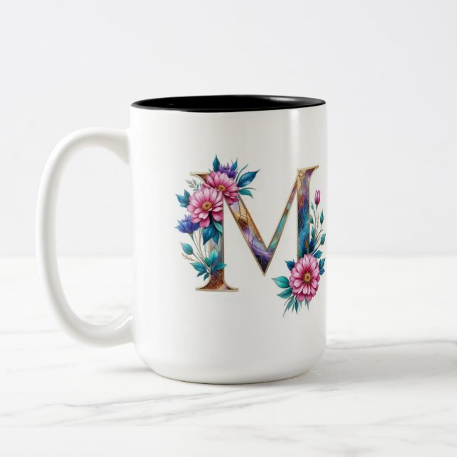 Lettre M Mug de café - Design floral pour le don (Gauche)