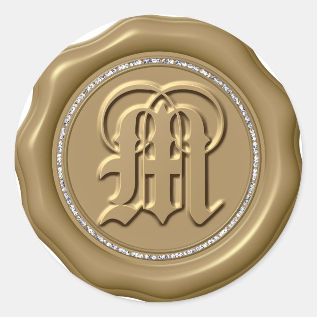 *~* Lettre M Stickers Cercle Diamant cire d'or (Devant)