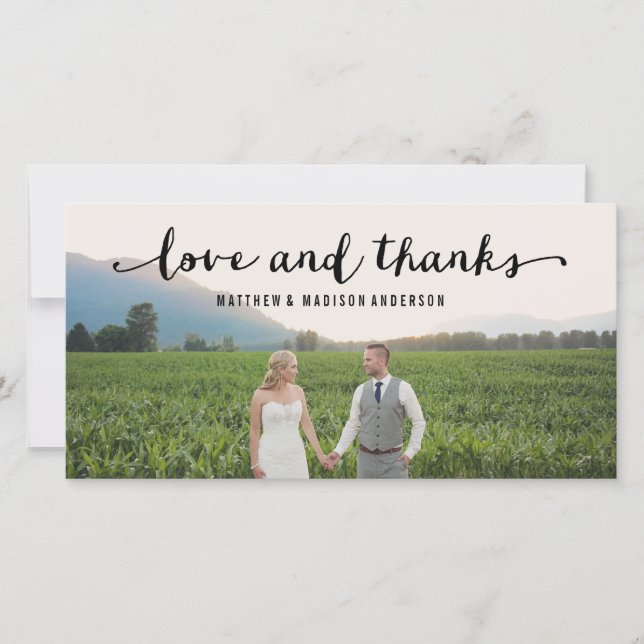 Lettre main | Carte photo mariage Merci (Devant)