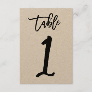 Lettre main chic Kraft Numéro de table Carte Tab