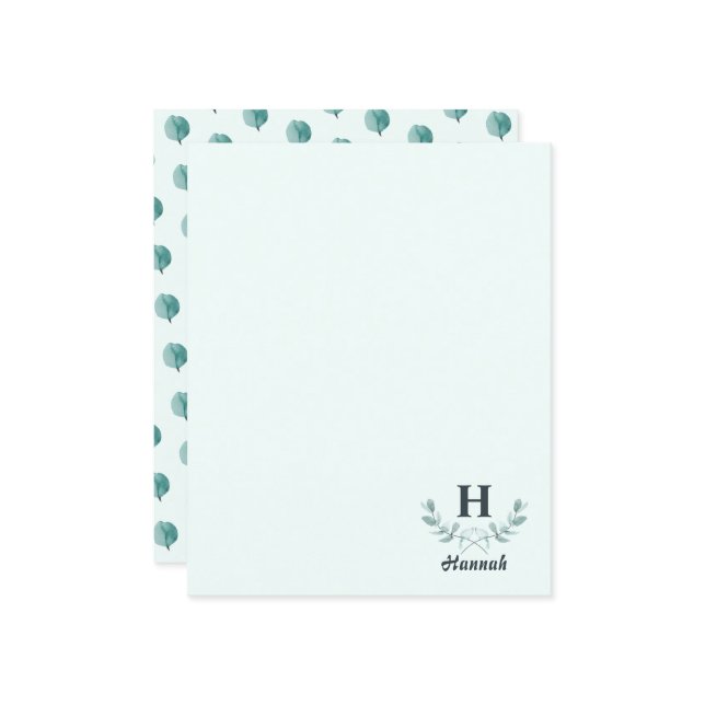 LETTRE Mint Green Eucalyptus Branches Monogramme (Devant/Arrière en situation)
