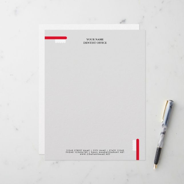 Lettre Modèle en-tête de bureau dentiste avec brosse à de (Devant/Arrière en situation)