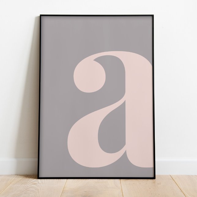 Lettre moderne A Poster (Modern Grey and Blush Letter A Poster iin a black frame.)