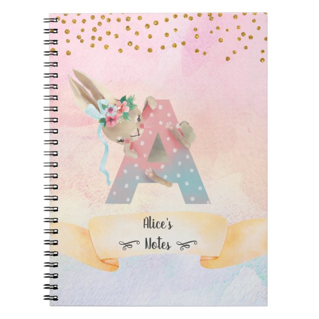 Lettre Monogramme A Cute Bunny Girl Journal quotid (Devant)