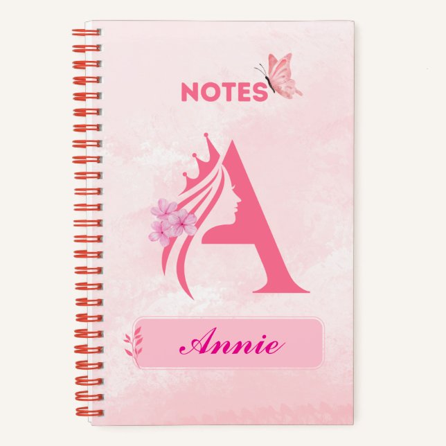 Lettre monogramme Carnet - Princesse rose Design (Recto)