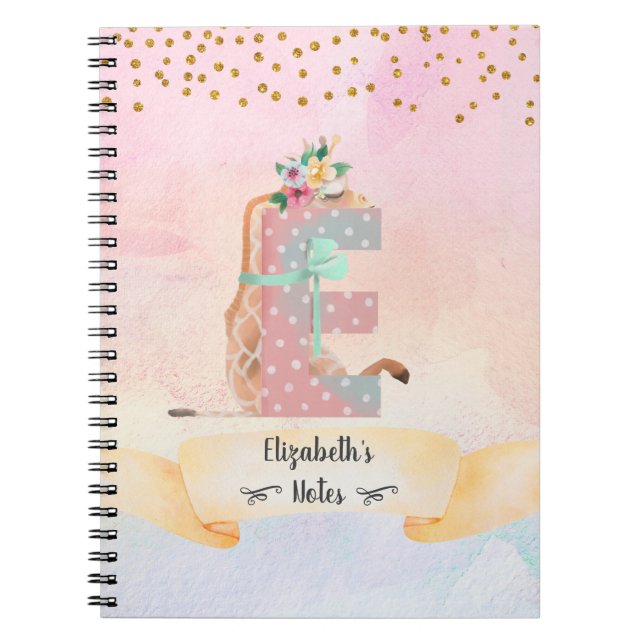 Lettre monogramme E Baby Giraffe Girl Journal quot (Devant)