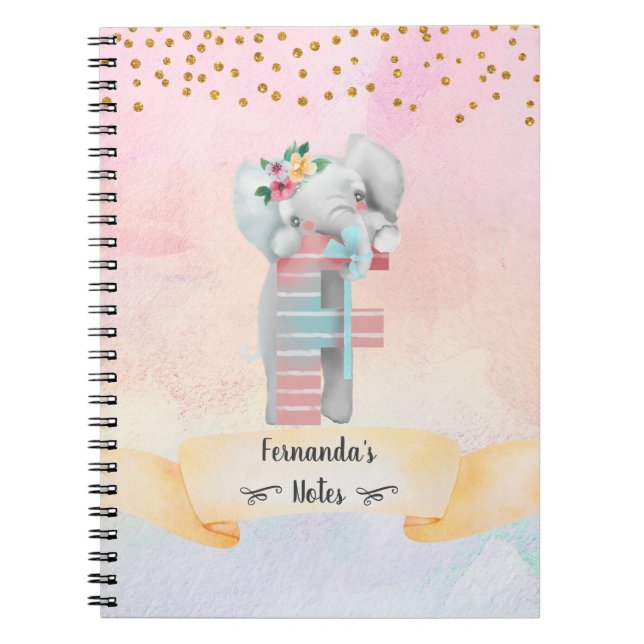 Lettre monogramme F Baby Elephant Girl Journal quo (Devant)