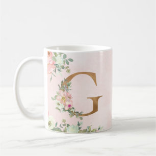 Lettre monogramme G Aquarelle Florale Café Mug