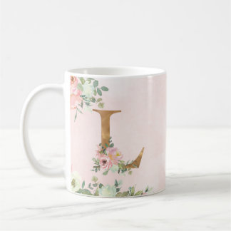 Lettre monogramme L Aquarelle Florale Café Mug