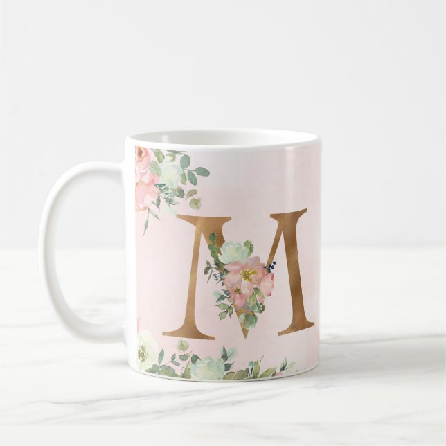Lettre monogramme M Aquarelle Florale Café Mug (Gauche)