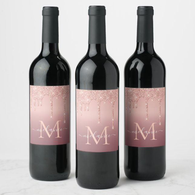 Lettre monogramme Nom Rose Gold Wine Étiquette (Bouteilles)
