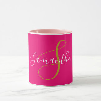 Lettre Monogramme Or & Mug Nom Blanc