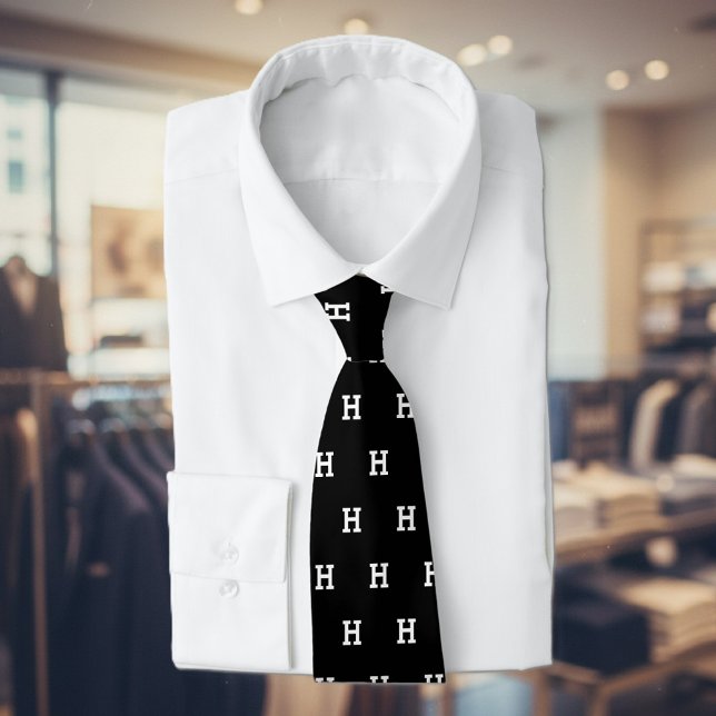 Lettre monogramme personnalisé noir cravate cadeau (monogrammed neck tie)